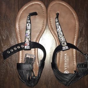 Black sequin sandals